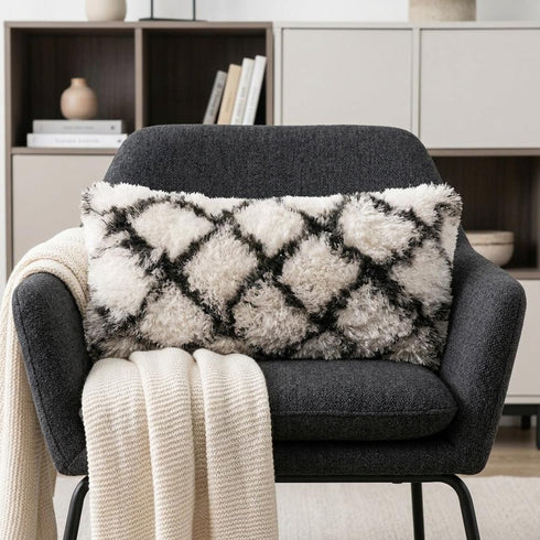 14" X 36" Black And White Polyester Geometric Zippered Pillow