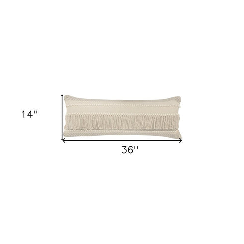 14" X 36" Beige And Gray Cotton Chevron Throw Pillow
