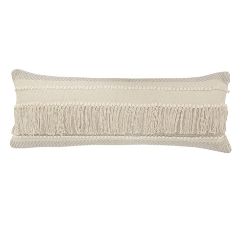14" X 36" Beige And Gray Cotton Chevron Throw Pillow