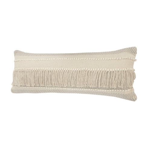 14" X 36" Beige And Gray Cotton Chevron Throw Pillow
