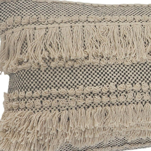 14" X 36" Gray And Ivory 100% Cotton Chevron Zippered Pillow