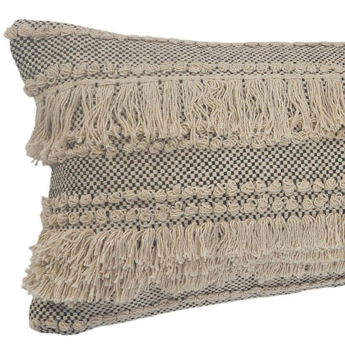 14" X 36" Gray And Ivory 100% Cotton Chevron Zippered Pillow