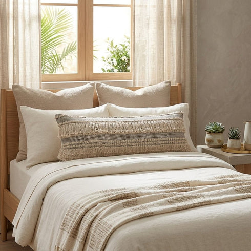 14" X 36" Gray And Ivory 100% Cotton Chevron Zippered Pillow