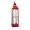 Set of Three Red Distressed Ornate Glass And Metal Floor Lantern Candle Holders