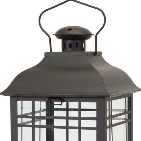 Set of Three Black Distressed Geometric Glass And Metal Floor Lantern Candle Holders