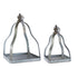 Set of Two Gray Distressed Galvanized Metal Tabletop Lantern Candle Holders