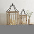 Set of Two Brown And Black Distressed Geometric Wood And Metal Tabletop Lantern Candle Holders