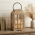 13" Natural Distressed Wood And Glass Centerpiece Lantern Candle Holder