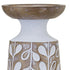 Set of Three Brown And White Botanical Leaf Stone Powder Tabletop Pillar Candle Holders