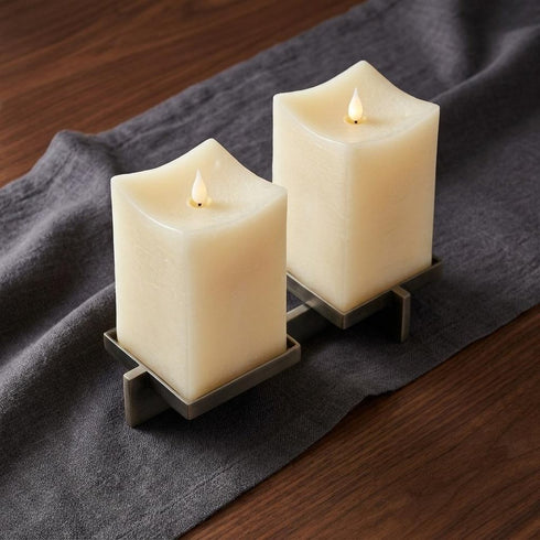 Set of Two Beige Flameless Pillar Candle
