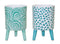 Set of Two Aqua Teal And White Ceramic 2 Ounce Chevron Round Distressed Pot Planters