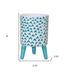 Set of Two Aqua Teal And White Ceramic 2 Ounce Chevron Round Distressed Pot Planters