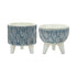 Set of Two Blue And White Polyresin Geometric Pot Planters
