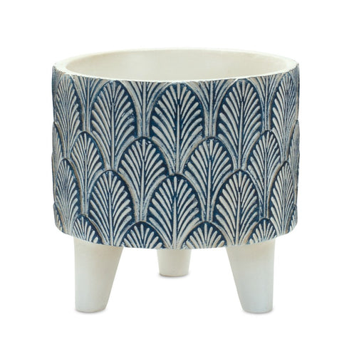 Set of Two Blue And White Polyresin Geometric Pot Planters