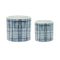 Set of Two White And Blue Ceramic Lattice 2 Ounce Round Pot Planters