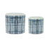Set of Two White And Blue Ceramic Lattice 2 Ounce Round Pot Planters