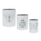 Set of Three White And Gray Metal 9 Ounce Abstract Round Distressed Pot Planters