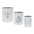 Set of Three White And Gray Metal 9 Ounce Abstract Round Distressed Pot Planters