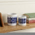 Set of Two White And Blue Ceramic 5 Ounce Geometric Round Pot Planters