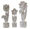 Set of Three Gray Cement And Polyresin Flowers Tabletop Sculpture