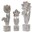 Set of Three Gray Cement And Polyresin Flowers Tabletop Sculpture