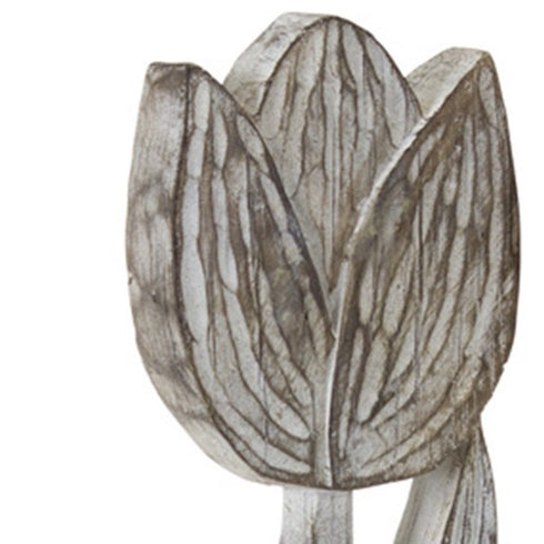 Set of Three Gray Cement And Polyresin Flowers Tabletop Sculpture