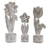 Set of Three Gray Cement And Polyresin Flowers Tabletop Sculpture