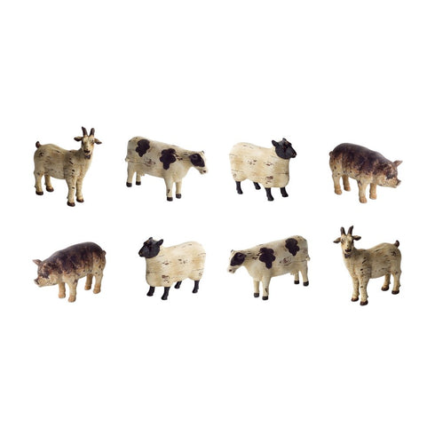 Set of Eight 0" Brown And White Polyresin Cow Figurine