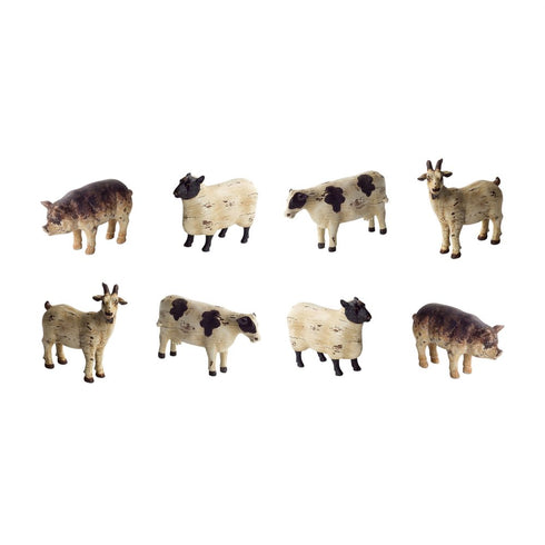 Set of Eight 0" Brown And White Polyresin Cow Figurine