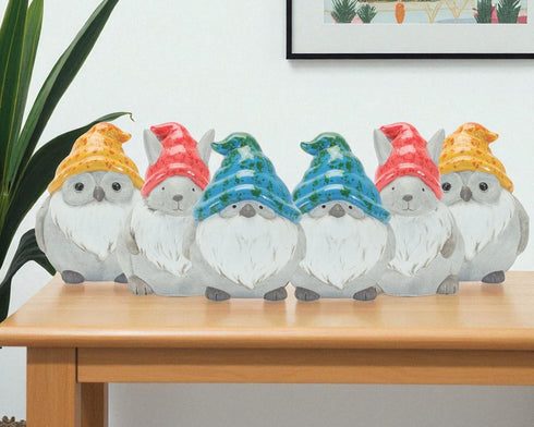 Set of Six Gray Terracotta Wildlife Gnomes