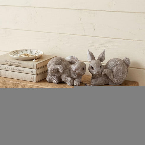 Set of Four 4" Gray and Brown Polyresin Rabbit Figurine Tabletop Sculpture