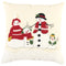 20" Ivory And Red Cotton Christmas Snowman Throw Pillow with Applique Embroidery And Pom Poms