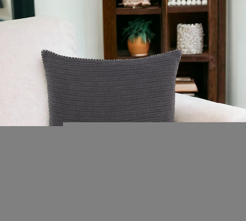 22" Charcoal Striped Cotton Throw Pillow