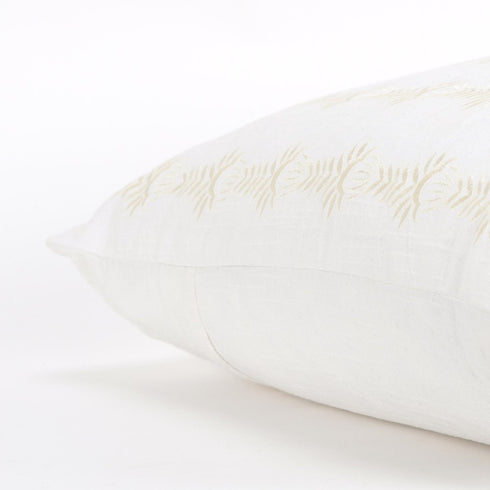 20" White Cotton Throw Pillow With Embroidery