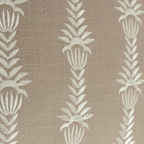 20" Taupe and White Cotton Throw Pillow With Embroidery