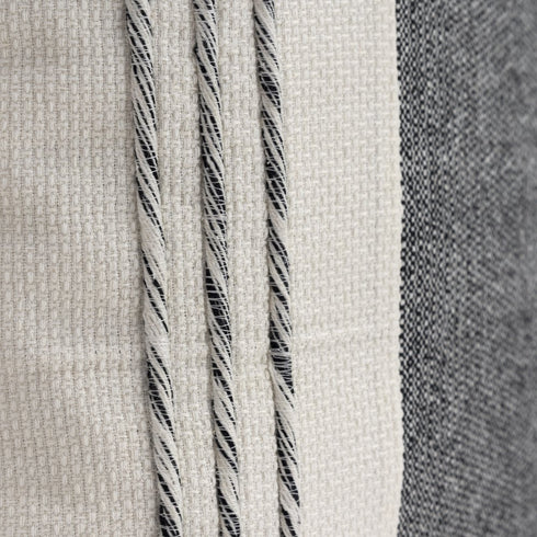 20" White and Black Striped Cotton Throw Pillow with Tassels and Texture