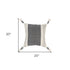 20" White and Black Striped Cotton Throw Pillow with Tassels and Texture
