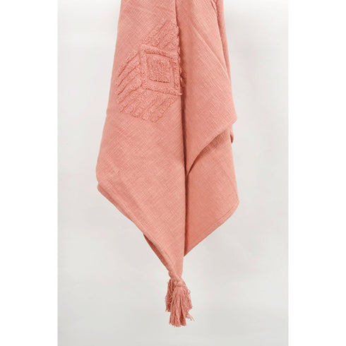 50" X 60" Coral Cotton Woven Ikat Throw Blanket with Tassels