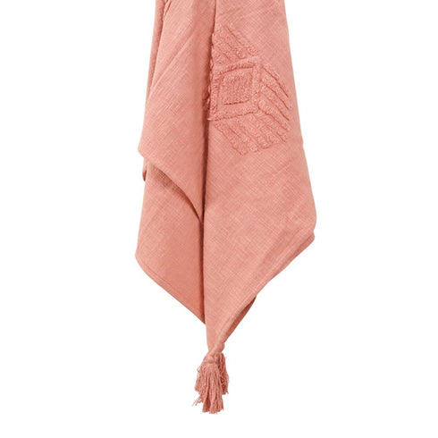 50" X 60" Coral Cotton Woven Ikat Throw Blanket with Tassels