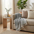 Gray and White Woven Recycled PET Polyester Throw Blanket with Tassels