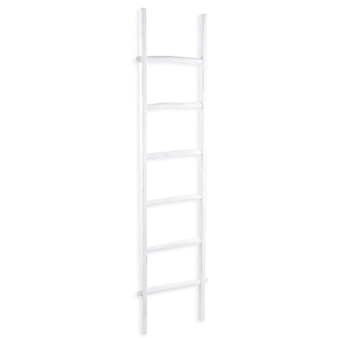 76" White Six Step Solid Wood Decorative Ladder