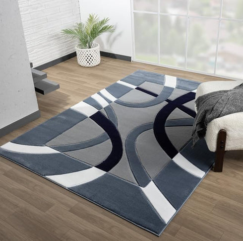 Abstract 3D Wave Lined Carved Modern Area Rug - Multicolor
