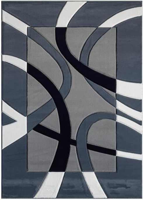 Abstract 3D Wave Lined Carved Modern Area Rug - Multicolor