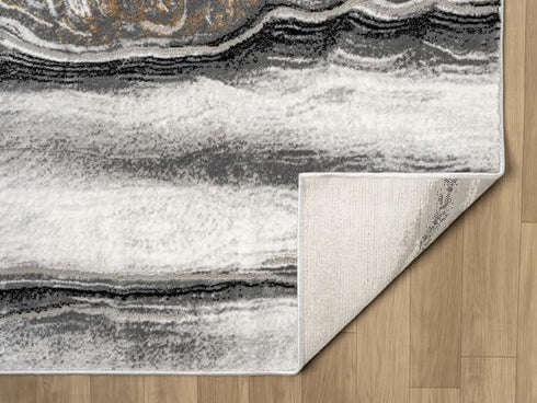 Grey, White, Gold Modern Abstract Area Rug