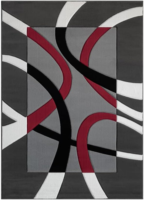 Abstract 3D Wave Lined Carved Modern Area Rug - Multicolor