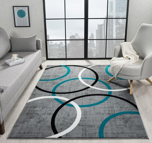 Grey Black and White Multicolor Circles Modern Area Rug