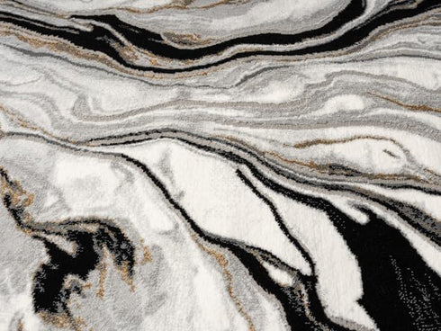 White and Gold with Blue or Black Modern Abstract Flow Area Rug