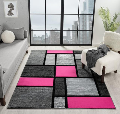 Black, Grey, and Multicolor 3D Carved Modern Area Rug
