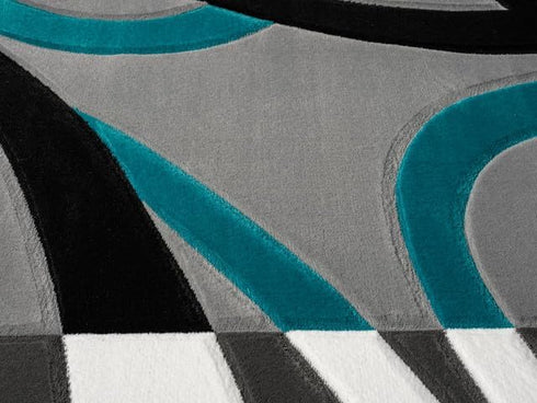 Abstract 3D Wave Lined Carved Modern Area Rug - Multicolor