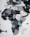 35" X 59" Black Gray and White Wood World Map Hanging Dimensional Sculpture